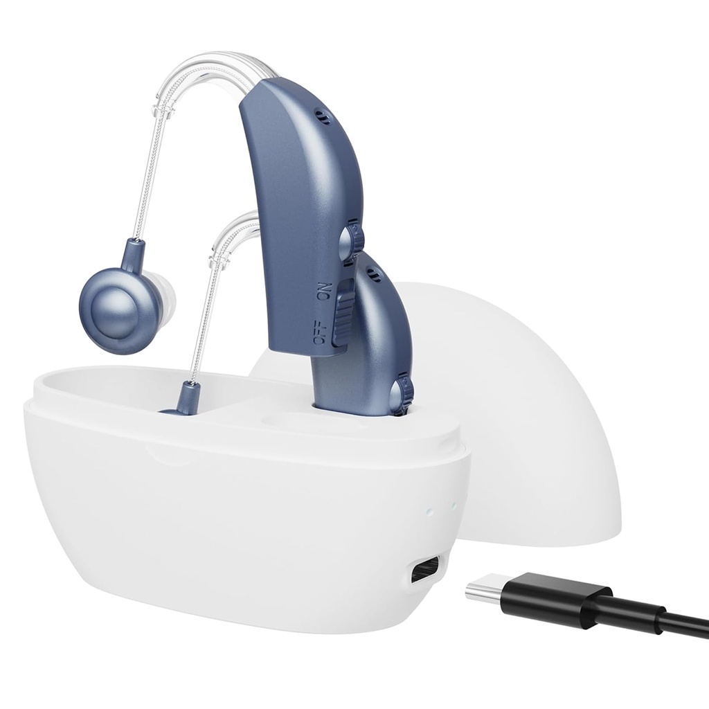 Digital Hearing Aids für Senioren - (Pair of 2) Persönliche Hörgeräte-Verbesserung Hinter-The-Ear BTE Aid PSAP Sound Amplifier, wiederaufladbare digitale Hörverstärker mit All-Day Battery Life, Modern Blue