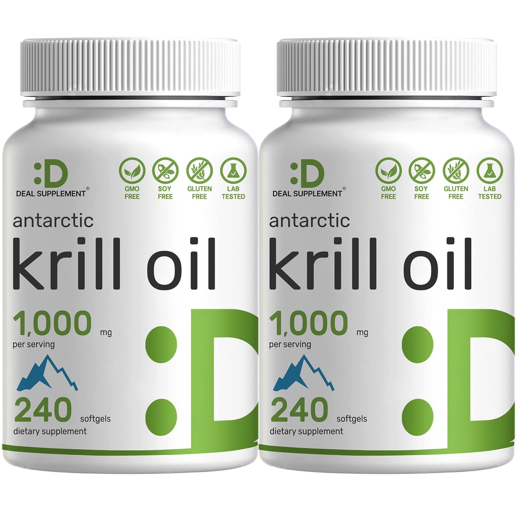 DEAL SUPPLEMENT 2 Pack Antarktis Krillöl, 1000mg Per Serving, 480 Softgels – Mercury Free, No Fishy Taste – Rich in Omega-3s, EPA, DHA, Astaxanthin, & Phospholipide – Non-GMO, No Gluten