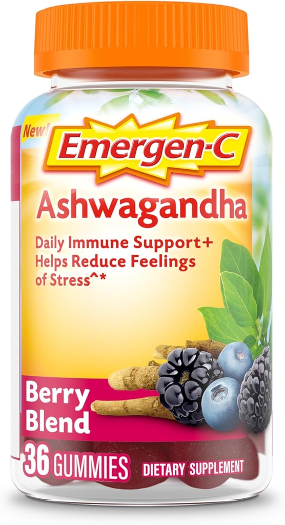 Emergen-C Vitamine C and Ashwagandha Gummies, supplément alimentaire pour le soutien immunitaire, mélange de baies, retour à l'essentiel de l'école - 36 comte