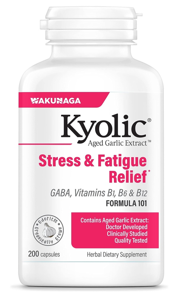 Kyolic Aged Knoblauch Extrakt Formel 101, Stress und Fatigue Relief, 200 Kapseln.
