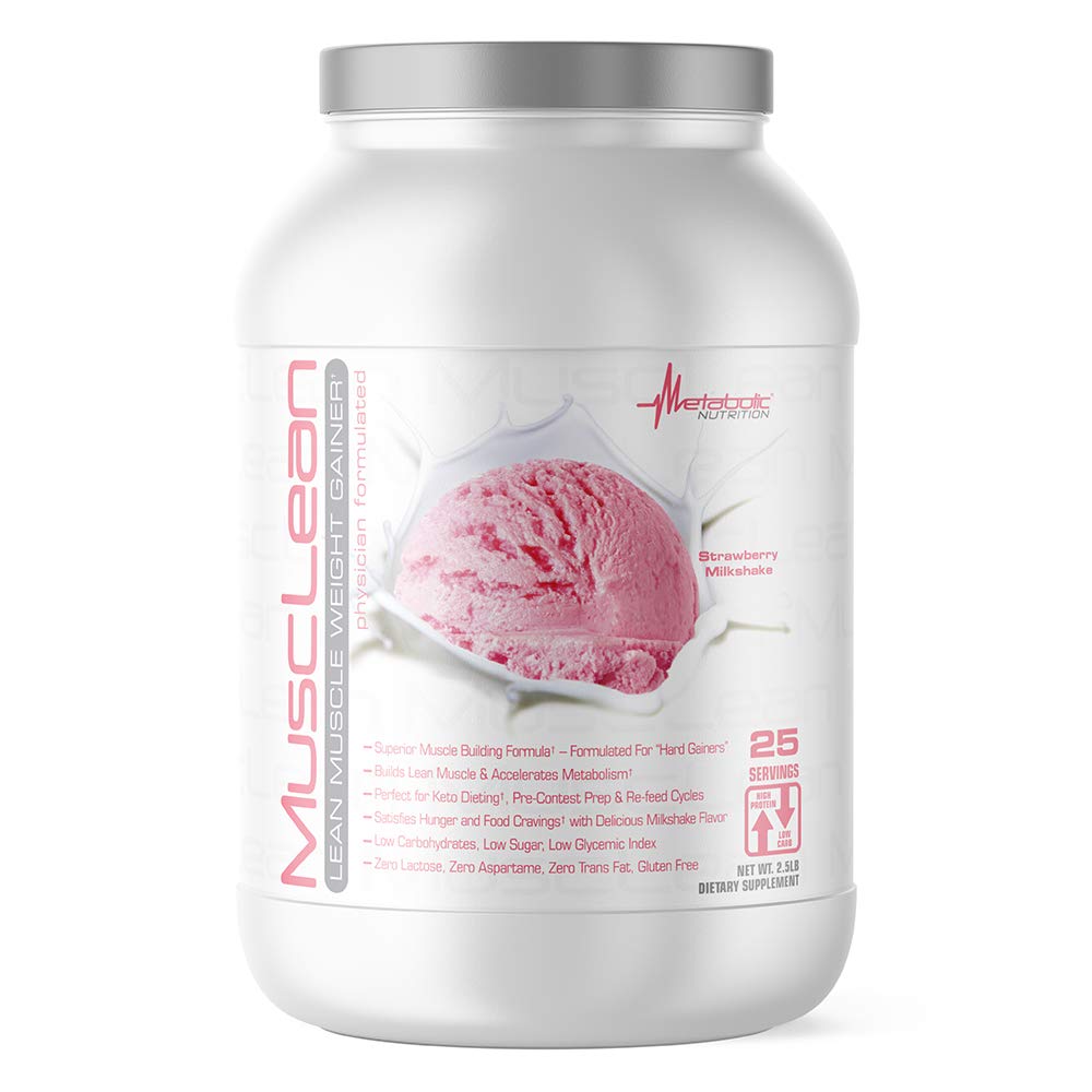 Metabolic Nutrition - Musclean - Milkshake, Whey High Protein Meal Replacement, Maintenance Nutrition, Low Carb, Keto Diät, Verdauungsenzyme, Erdbeere, 2.5 Pound (25 ser)