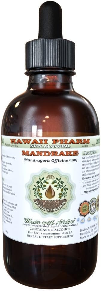 Hawaii Pharm Mandrake Alkoholfreie Flüssigextrakt, Mandrake (Mandragora Officinarum) Getrocknete Wurzel Glycerit Natürliche Kräuterergänzung, USA 2 oz