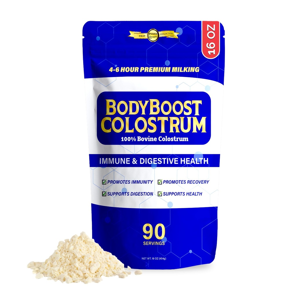 BodyBoost Premium Colostrum Ganz, 100% Bovine Colostrum Powder, Immun Booster Supplement mit Immunoglobulin & Lactoferrin, Gras Fed Colostrum Powder, Gut Health, Diverse Intake,16 oz