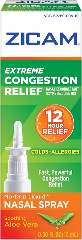 Zicam Extreme Congestion Relief No-Drip Liquid Nasal Spray mit beruhigendem Aloe Vera, 0,5 Unze (Pack von 2)