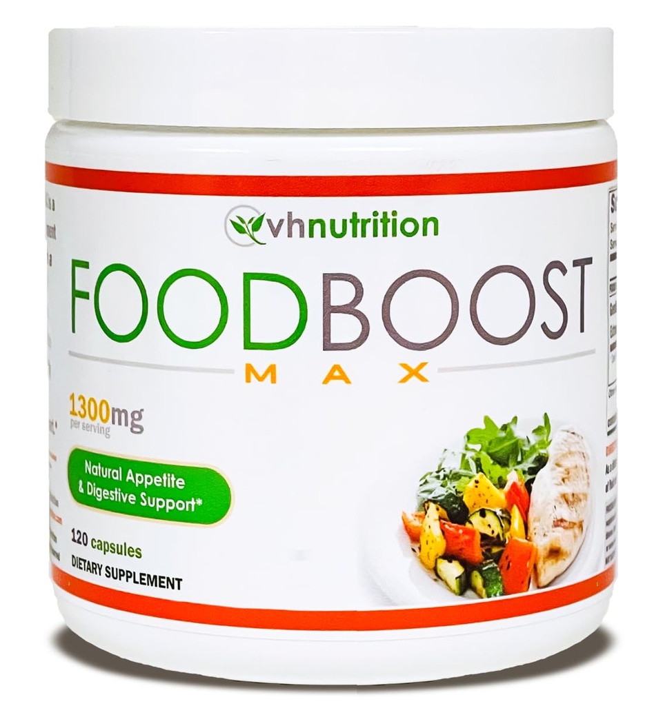 VH Nutrition | FoodBoost MAX | 1300mg Appetite Stimulant* Gewichtszunahme Pillen* für Männer und Frauen | Formuliert mit Gentian, Turmuric, Fennel | 120 Kapseln