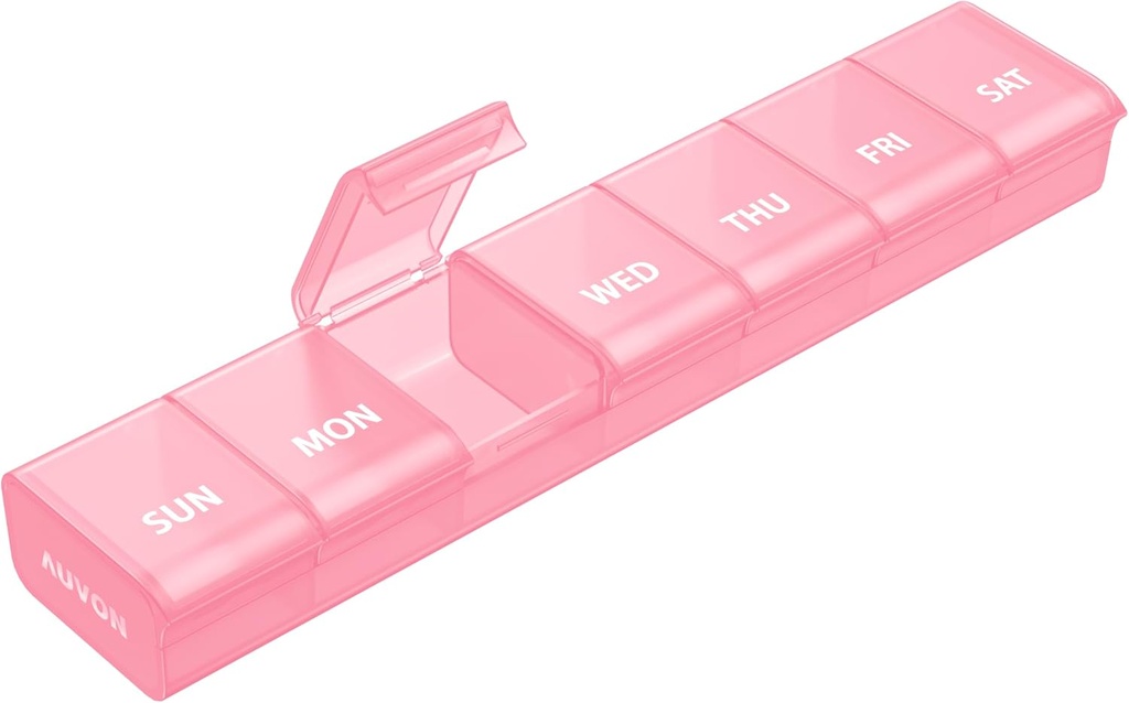 AUVON Weekly Pill Organizer with Efffortless Opening Design, Arthritis Friendly Pill Box, BPA-Free Pill Organizer 7 Day, Cute & Portable Pill Case pour les vitamines, suppléments et médicaments