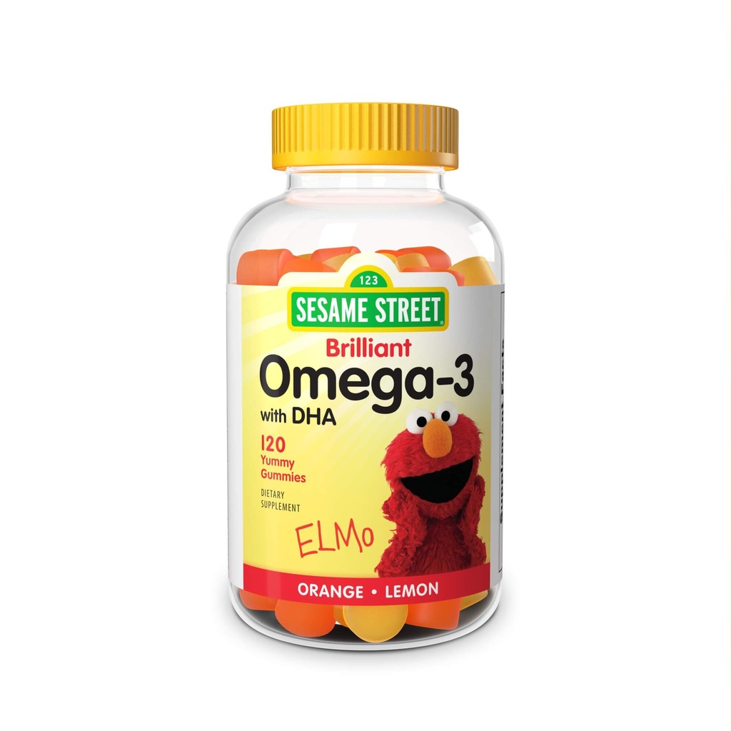 Sesam Street Omega 3 Gummi für Kinder, 50 mg Omega-3 pro Gummy, 4 Monate Versorgung, kein Fisch Nachgeschmack, Shellfish Free Supplement, Brain & Eye Support, 120 Gummies