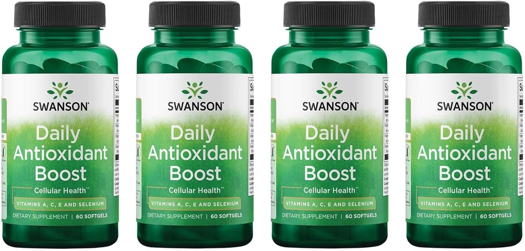 Swanson Vitamines Boost quotidien antioxydant - favorise la santé cellulaire et le soutien immunitaire - soutient la nourriture naturelle défensive - (60 Softgels) 4 Pack