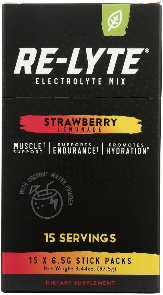RELYTE Re-Lyte Electrolyte Drink Mix Strawberry Lemonade 15 Servings Packets 3.44 oz.