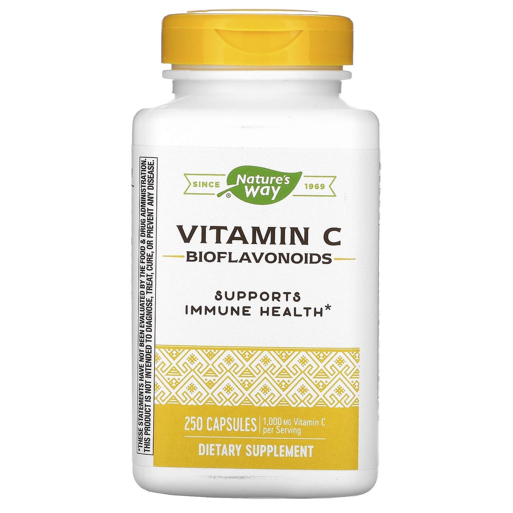 Nature's Way Vitamin C mit Bioflavonoiden, Immununterstützung*, Hohe Potenz Vitamin C pro 2-Kapsule, Fördert Collagen*, 1000 mg pro 2-Kapsule Servierung, 250 Kapseln (Packaging May Vary)