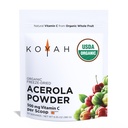 KOYAH - Poudre d'acérola biologique: Séché surgelé, 100% pur, 500 mg de vitamine naturelle C par scoop, aliments entiers, non OGM, végétalien, 60 portions, fabriqués à partir de cerises d'acérola cultivées au Brésil