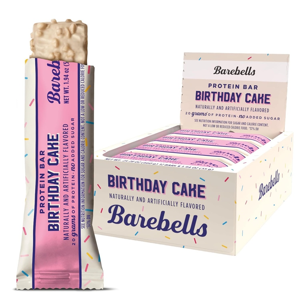 Barebells Protein Bars Geburtstagskuchen - 12 Count, 20g High Protein Treats - Chocolate Nutrition Bar mit 1g Gesamtzucker - On-The-Go Frühstück oder Post-Workout Snack