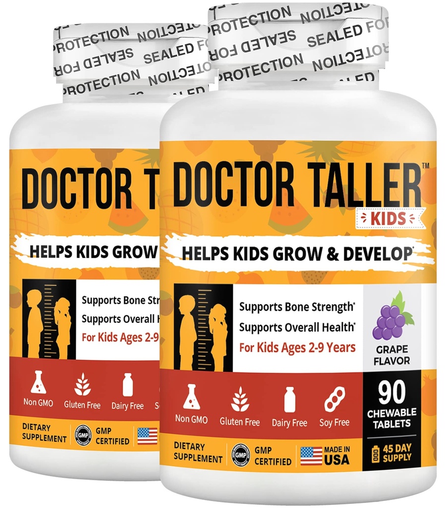 Doctor Taller Kids by NuBest - Support Healthy Growth of with Multivitamins and Multiminerals for Ages 2 to 9 Grape Flavor 180 Vegan Chewable Tablets | 3 Month Supply White