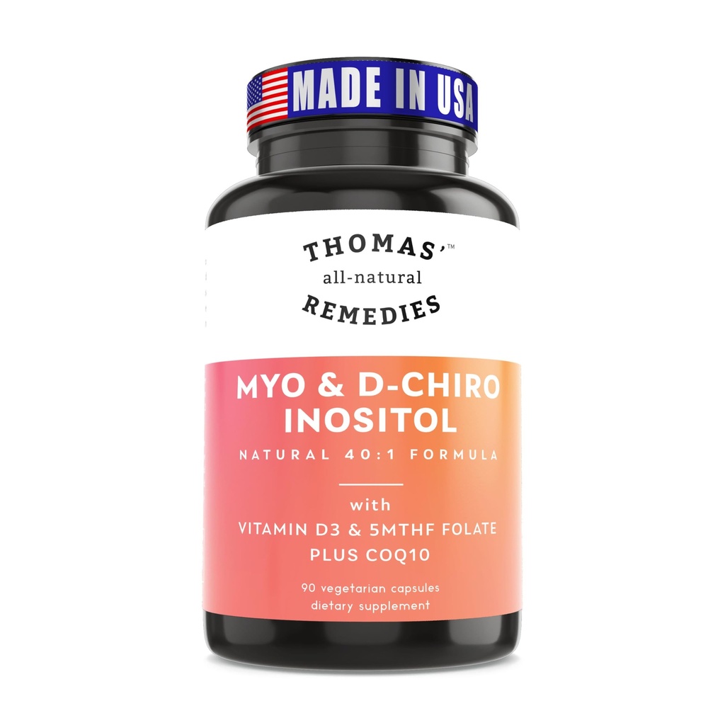 Thomas' all-natürliche Heilmittel Myo Inositol Supplement & D-Chiro Inositol Blend Supplement mit Folat und Vitamin D3, 40 bis 1 Ratio, Non-GMO, keine Füllstoffe, CoQ10, 90 Vegan Kapseln