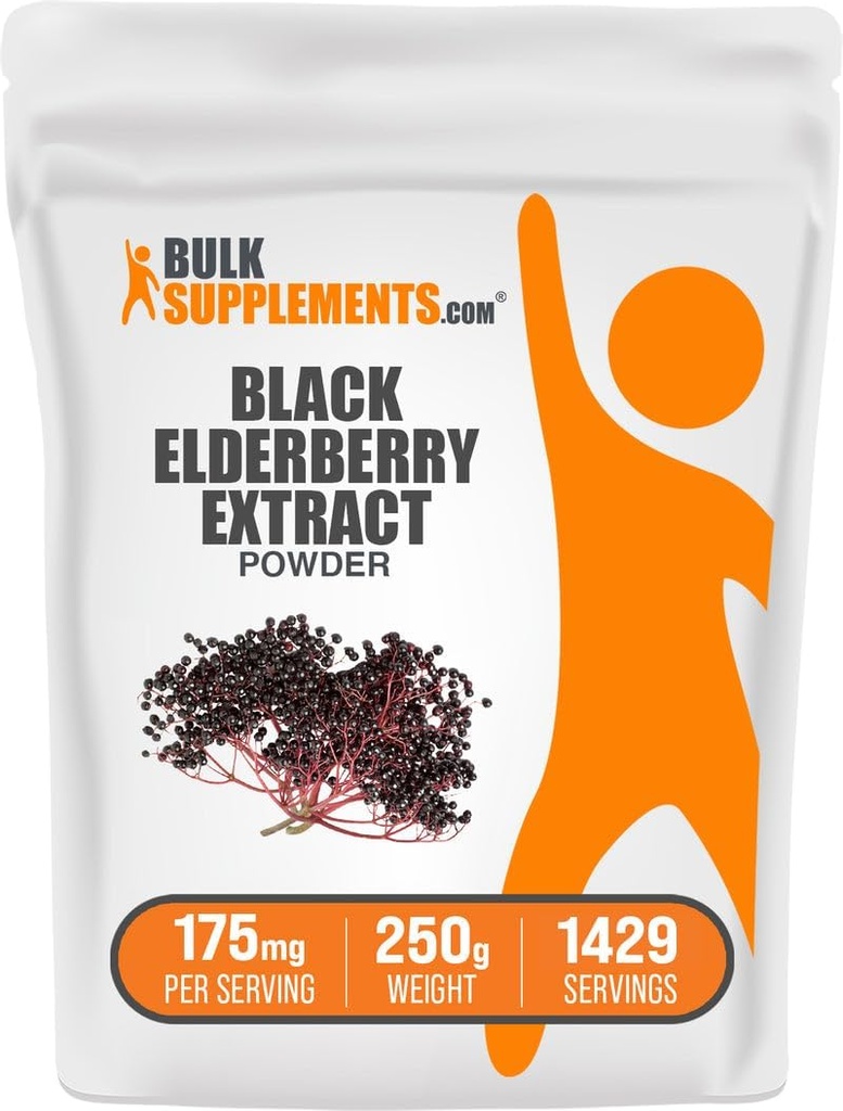 BulkSupplements.com Elderberry Extract Powder - Elderberries Sourced from Black Elderbrry, Immun Support Supplement - Glutenfrei - 175mg pro Servierung, 250g (8.8 oz) (Pack von 1)