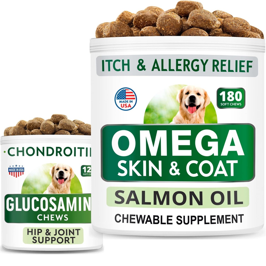 BARK&SPARK Glucosamin Hundebäume + Omega 3 für Hunde Bundle - Hip-Support und Joint Pain Relief Supplement + Fish Oil Chews für Shedding, Skin Allergy, Itch Relief, Haut und Mantel Supplement
