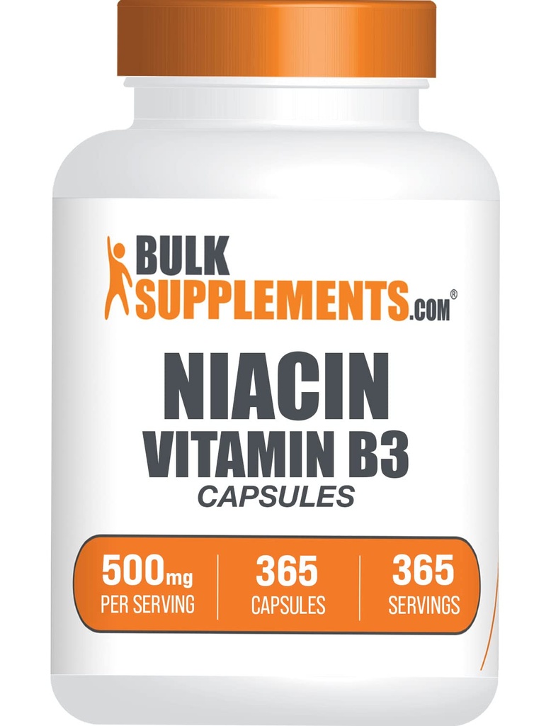 BulkSupplements.com Niacin Kapseln - Niacin Ergänzung, Vitamin B3 - Glutenfrei, 1 Kapsel pro Servierung, 365 Kapseln (Pack von 1)