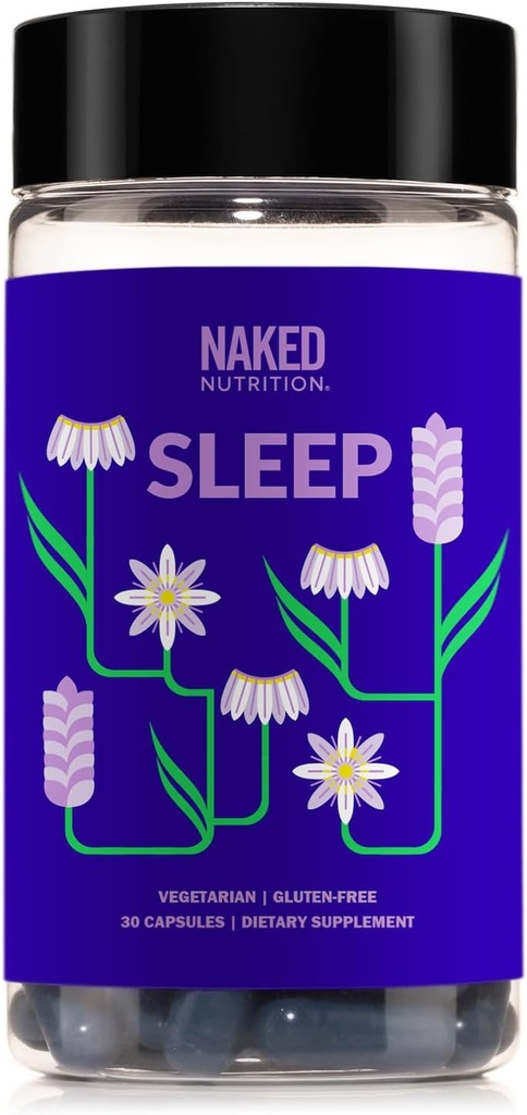 Naked Sleep - GABA L Theanine Natural Sleep Aid - Lemon Balm, Lavender, and Melatonin for Improved Relaxation and Sleep Quality - Gluten-Free and Vegetarian - 30 Capsules