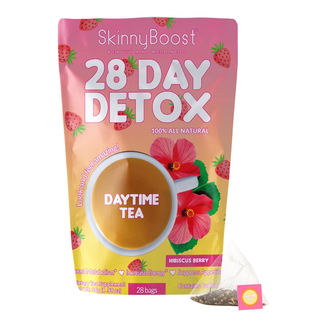 SkinnyBoost 28 Day Detox Daytime Tea -HIBISCUS BERRY (28 sachets de thé) soutient le métabolisme boost, detox, tout naturel, non OGM, végétalien, kéto amical
