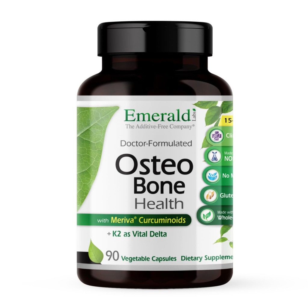 EMERALD LABS Osteo Knochengesundheit - Immununterstützung & Knochen & Gelenkergänzung mit Vitamin D3, K2, Calcium, Magnesium, OptiMSM, Meriva Phytosome & More - 90 pflanzliche Kapseln