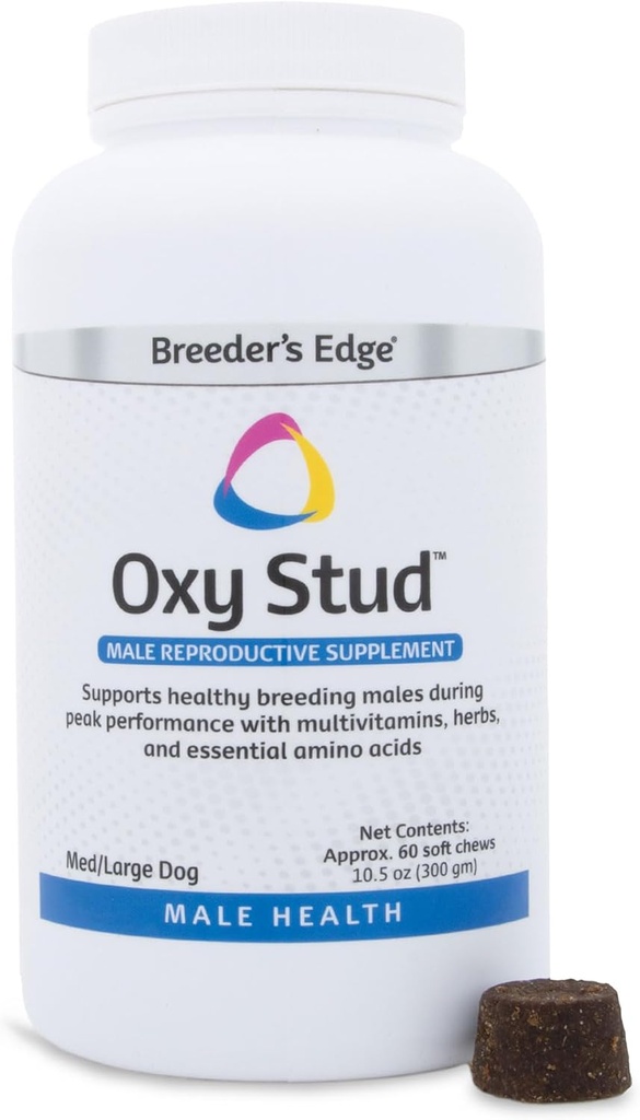 Breeder's Edge Oxy Stud Soft Chews sind für männliche Hunde und Katzen entworfen und unterstützt Zucht- und Ernährungsbedürfnisse für männliche reproduktive Gesundheit, 60 ct Medium & Large Dog