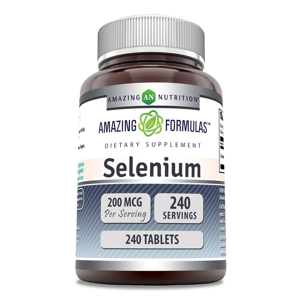 Formules étonnantes Sélénium 200 Mcg.com Comprimés Supplément.com Non-OGM.com Sans gluten.com Fabriqué aux États-Unis (1 Pack.com 240 Count)