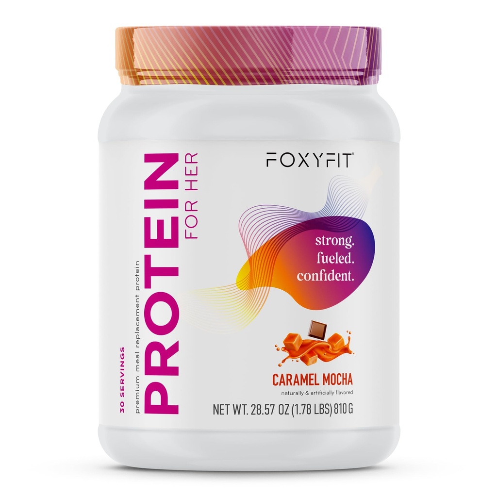 FoxyFit Protein für Sie, Caramel Mocha Whey Protein Pulver mit CLA und Biotin für einen gesunden Glow (1.85 lbs)