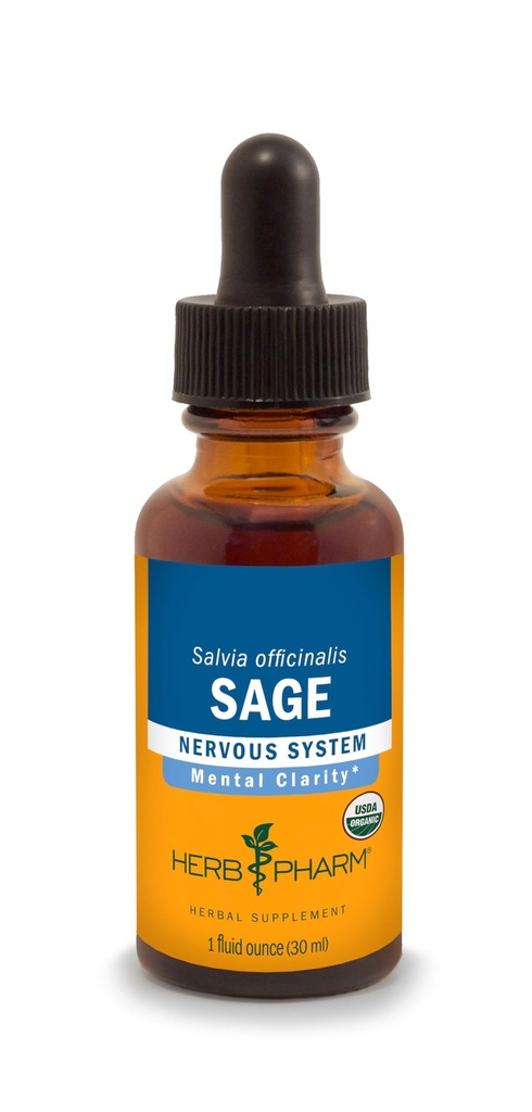 Extrait liquide de sauge biologique certifié Herb Pharm pour un soutien à la clarté mentale - 1 Ounce