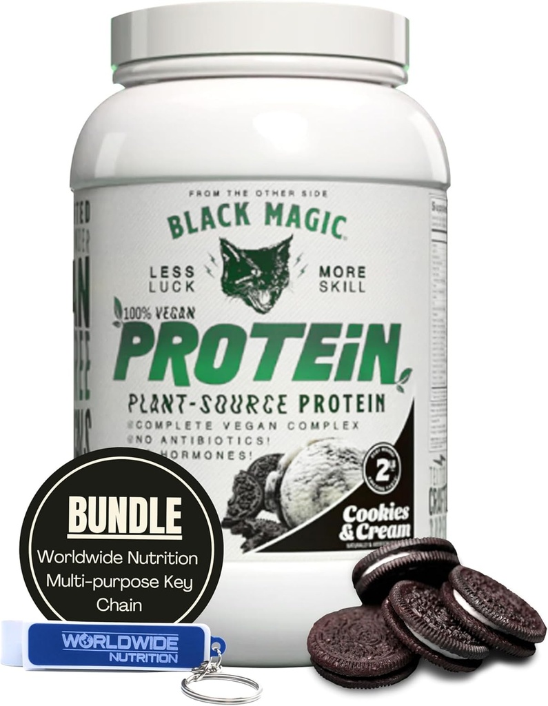 Ensemble alimentaire mondial compatible avec la poudre de protéines multi-sources de magie noire - Cookies végétaliens et crème de haute teneur en protéines, faible teneur en glucides, faible teneur en sucre, mélange d'oeufs et de caséines - 2 LB avec porte-clés