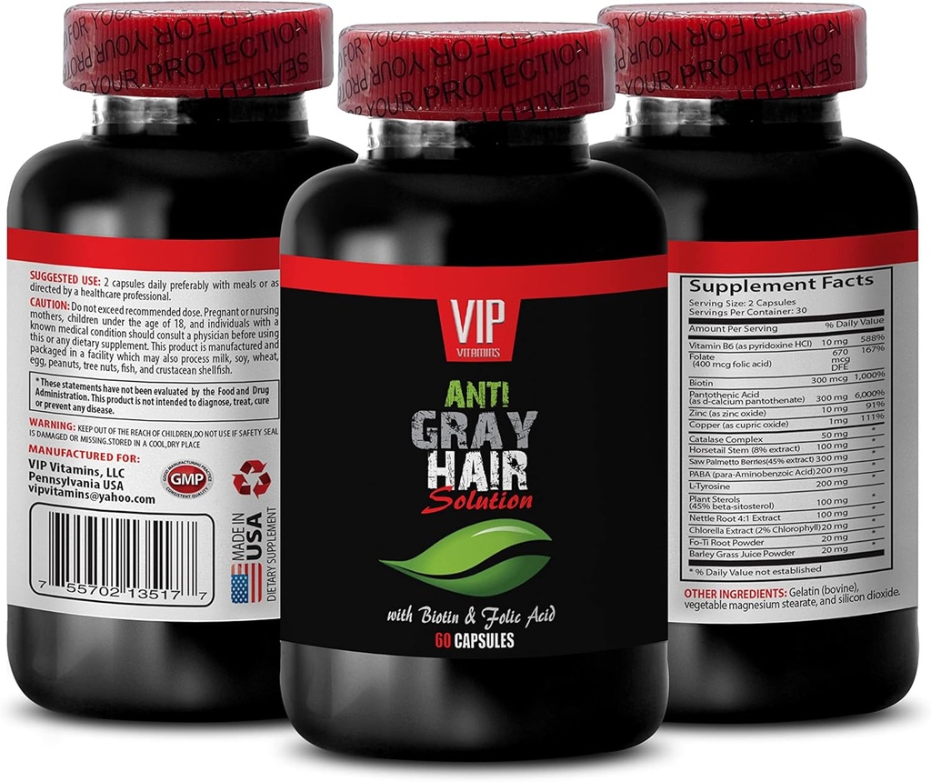Best Naturals Anti-Grau-Haar - Anti-Grau-Haar für Männer und Frauen - GET Ihr Stil zurück - stoppt grauen Haarwechsel - Katalase für graues Haar - Anti-Grau-Haar-Ergänzung - Haarunterstützung Vitamine 1Bot 60Caps