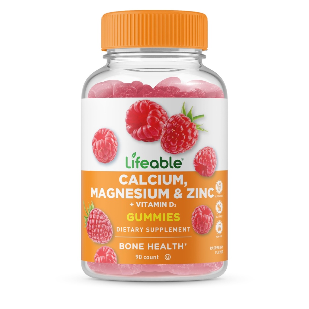 Lebensfähiges Calcium Magnesium Zink mit Vitamin D3 Gummi | Große Verkostung Calcium Magnesium Zink D3 Ergänzung | für Zahn und Knochen Gesundheit | Calcium Gummi für Erwachsene | 90 Gummi