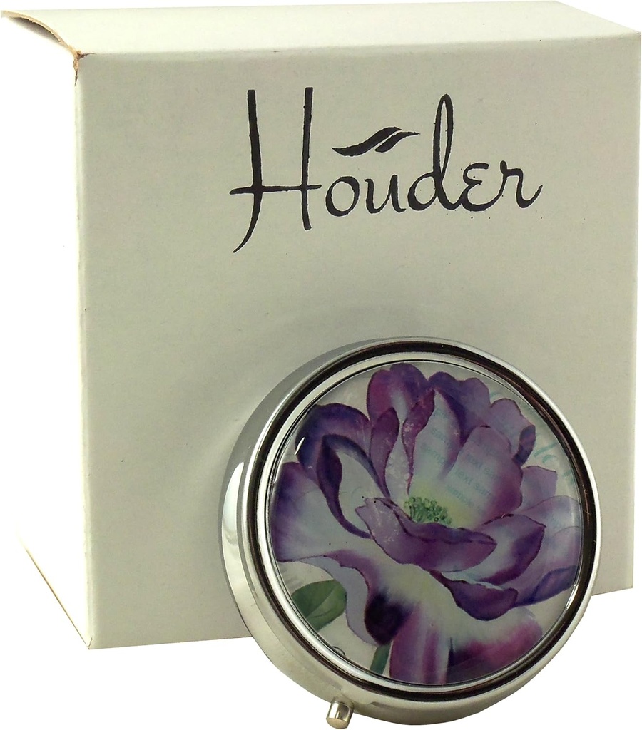 Designer Pille Box von Houder - Dekorative Pille Case mit Geschenkbox - Tragen Sie Ihre Meds im Stil (Purple Flower)