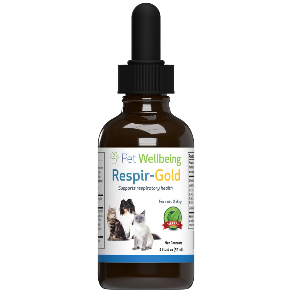 Pet Wellbeing Respir-Gold pour les chats - Soutiens Respiration saine, Open Airways, Soutien respiratoire, Cumin noir, Horehound, Grindelia - Vétérinaire-formulé supplément à base de plantes 2 fl oz (59 ml)