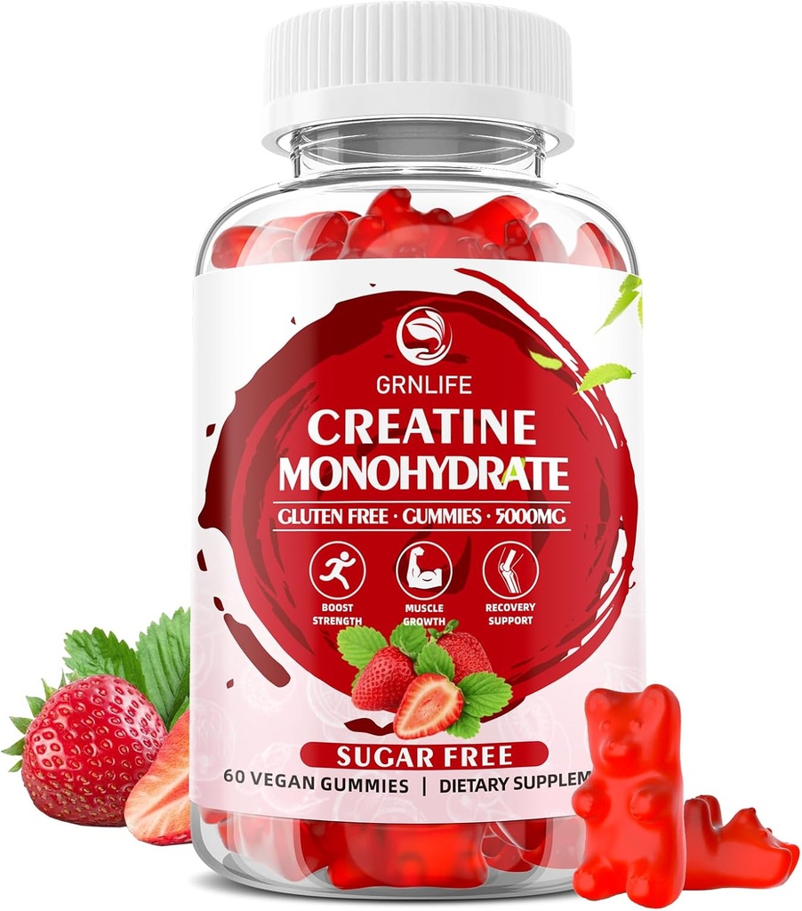 Monohydrate de créatine pour les hommes et les femmes, Chewables Monohydrate de créatine pour la force musculaire, constructeur de muscles, boost énergétique, sans sucre, végétalien, parfum de fraise-60 comte
