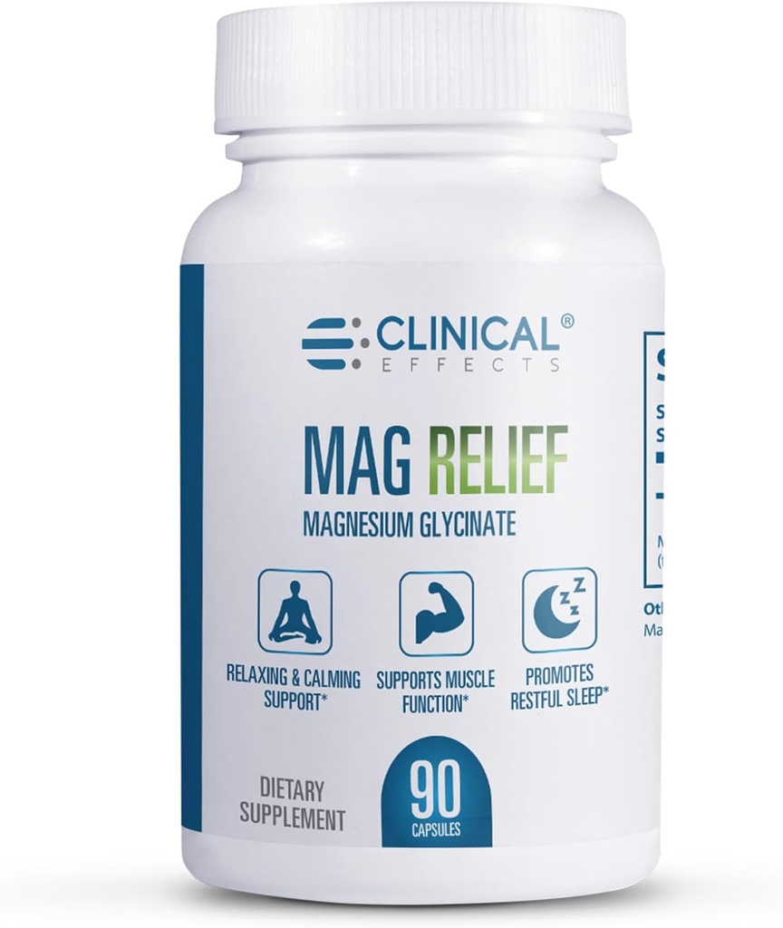 Klinische Effekte Mag Relief Magnesium Supplement - 275mg reines Magnesium Glycinat Kapseln - 90 Magnesium Kapseln - Qualität Magnesium für Cramp Defense, Knochen, Muskel und Nerve Unterstützung - USA Made