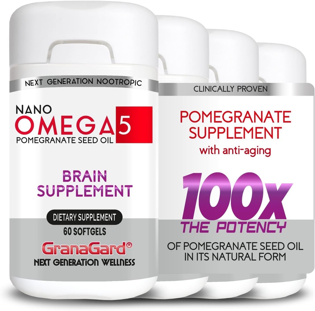 CLINIQUEMENT prouvés suppléments de cerveau (4-Mois) avec anti-vieillissement, pilules mémoire, supplément Omega 5 grenade, 4 bouteilles 60ct Chaque