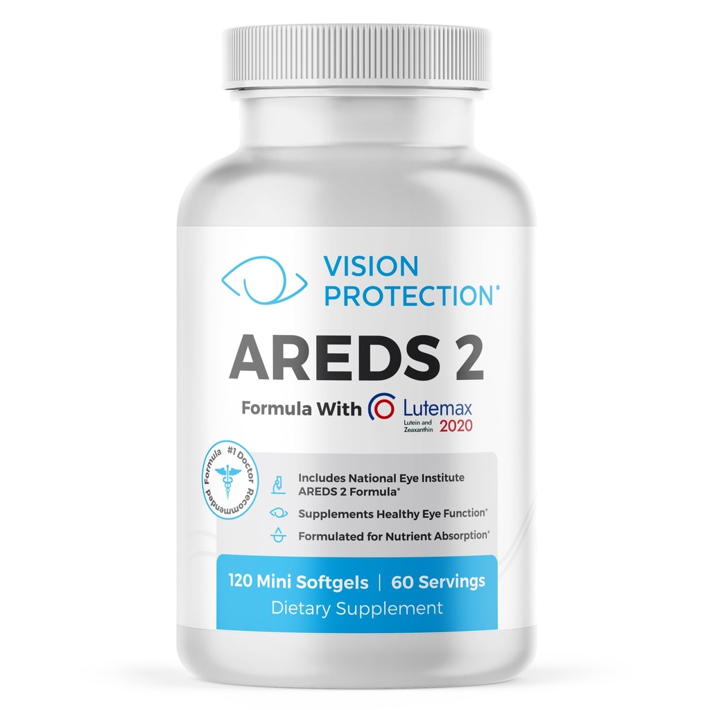AREDS 2 Augen Vitamin & Mineral Supplement für Augenheilkunde, Lutemax 2020 mit natürlichem Augeninstitut AREDS 2 Studie Zutaten Lutein, Vitamin C, & Zeaxanthin, 120 Mini Softgels