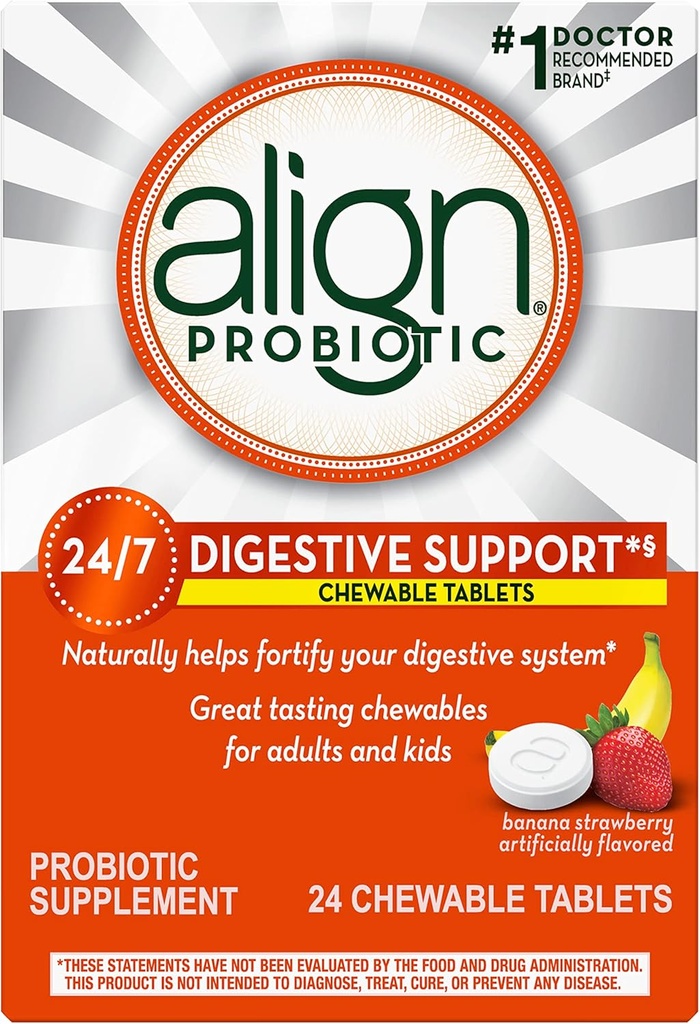 Align Probiotic, Chewable Probiotic Tablets für Frauen und Männer, stärken Sie Ihr Verdauungssystem 24/7 mit gesunden Bakterien, #1 Empfohlen Probiotic von Ärzten und Gastroenterologists, 24 Tabletten