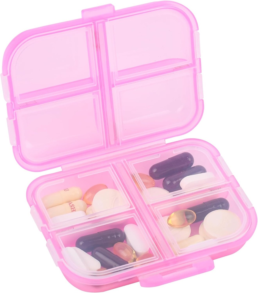 Pill Organizer Small 8 Grid Comettments Pill Holder Box - Portable Medicine Container Case - Daily Weekly Medication Organizer