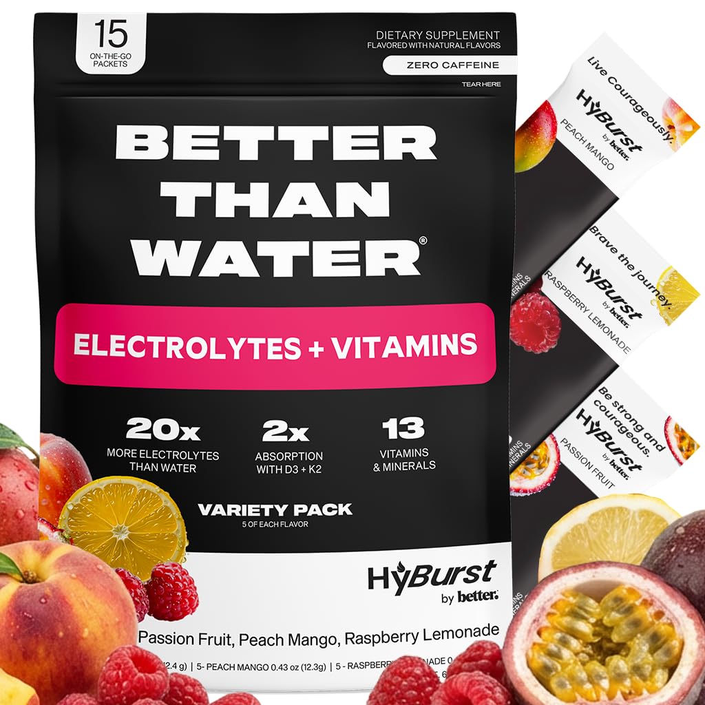Elektrolyt- und Vitamin-Ergänzungspulver, Getränkemischung mit B12, L-Theanin, D3, K2, Zink, Magnesium, Kalium, unterstützt Brennen Konzentration & Energie, Vielfalt Pack 1, 15 Pack