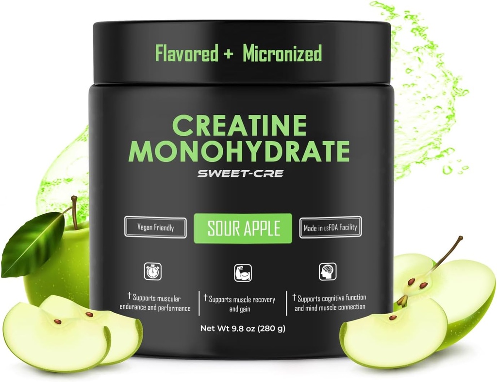 Kreatin Monohydrat – 5g Kreatin Monohydratpulver – Fortgeschrittene Kreatin für Frauen und Männer – Bulk Supplements Kreatin – Delicious Fruit Punch Flavor – 10oz (40 Servierungen, saurer Apfel)