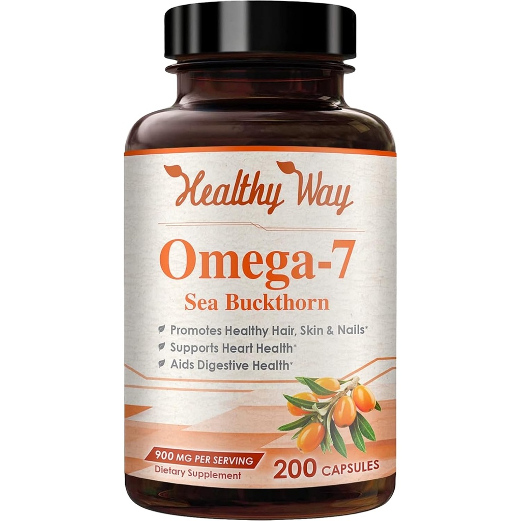 Pure Omega 7 Fettsäuren 200 Kapseln 900mg natürliches Meer Buckthorn Öl, NON-GMO USA Made
