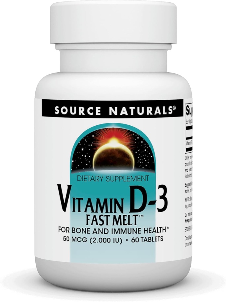 Source Naturals Vitamin D-3 2000 iu Supports Bone & Immune Health - Black Cherry Peach Flavor - 60 Fast Melt Tablets