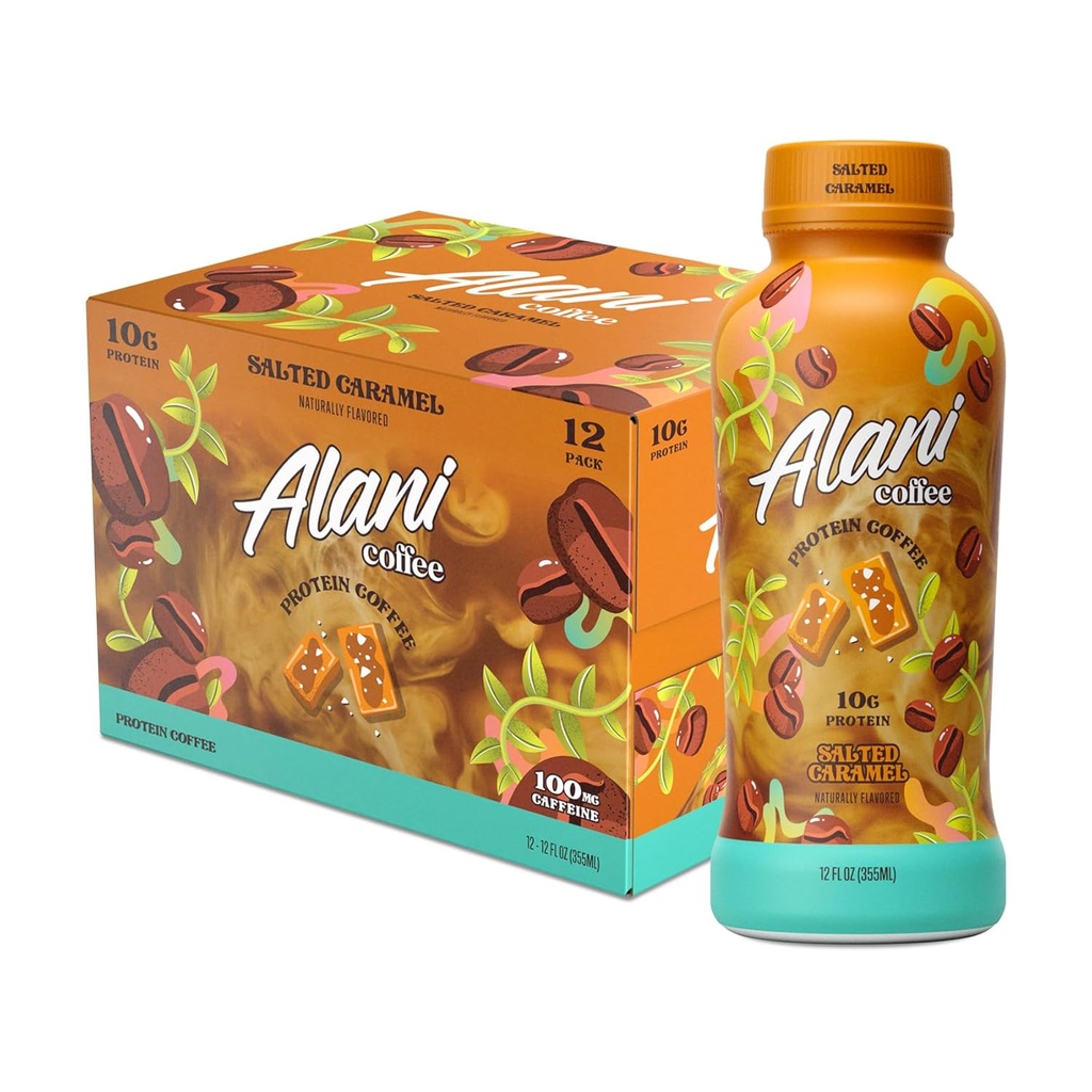 Alani Nu Protein Kaffee SALTED CARAMEL | Bereit zu trinken kalte Brew mit 10g Protein | 100mg Koffein | 90 Kalorien, Natürlich aromatisiert | 12 Fl Oz Flaschen | 12 Pack