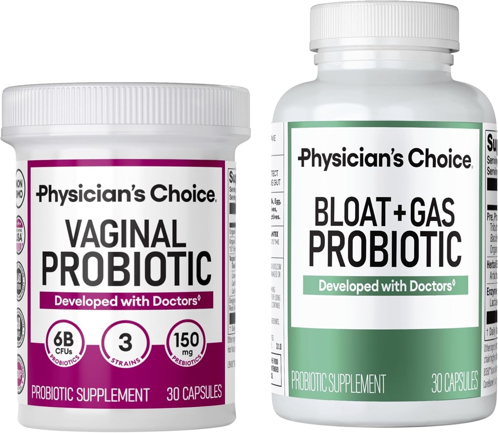 Physicians CHOICE Vaginal Wellness Probiotic 30ct + Bloat & Gas Probiotic 30ct - Monatliches Relief Combo für Frauen