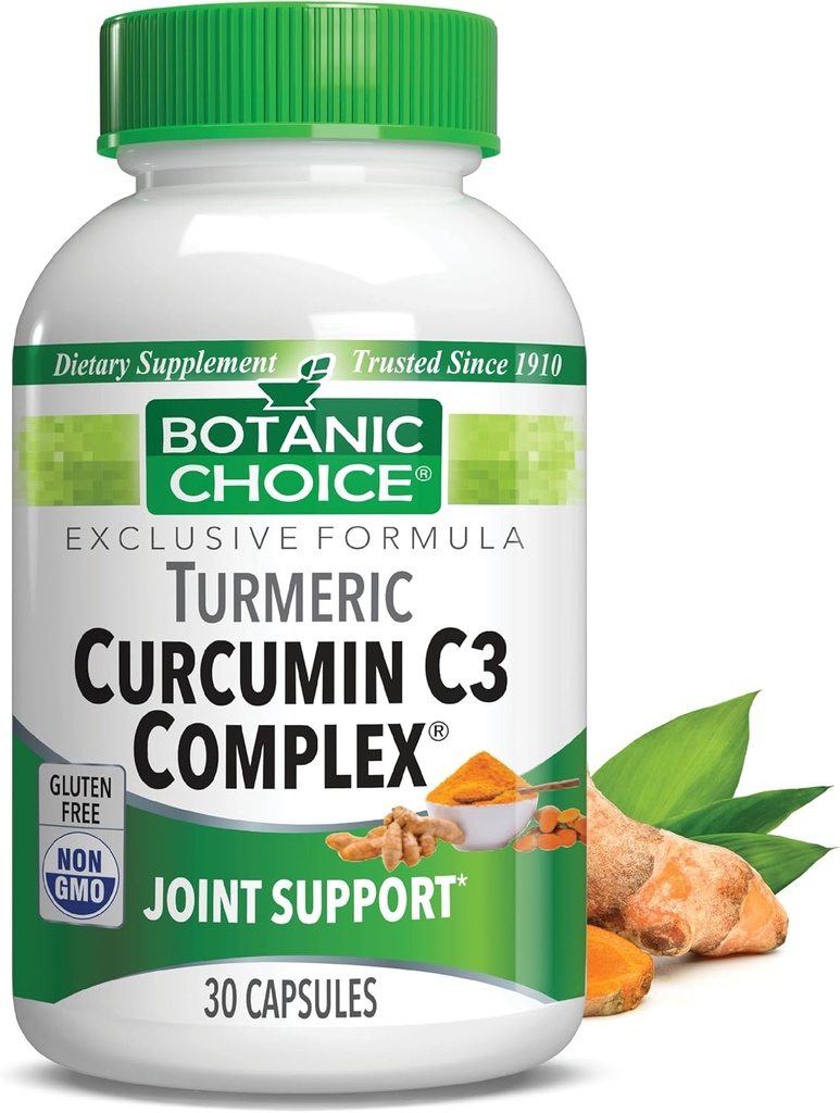 Botanische Wahl Curcumin C3 Complex mit Bioperine - Adult Daily Supplement - 30 Pillen
