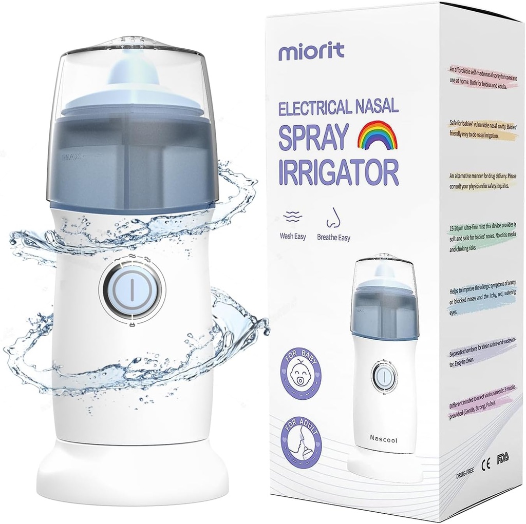 Irrigateur Nasal avec Spray Gental - Ultra Fine Mist - Irrigation pour Relief Sinus - Système Aspirateur Nez Nettoyant - Imperméable