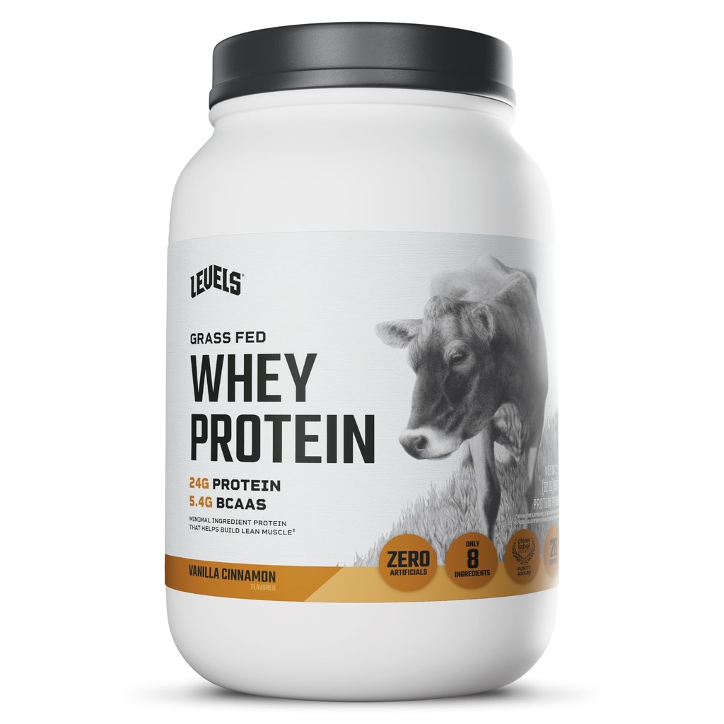 Levels Gras Fed Whey Protein Powder, No Artificials, 24G Protein, Vanilla Cinnamon, 2LB
