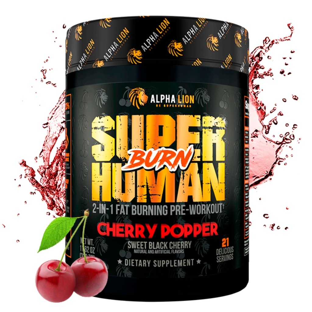 ALPHA LION Superhuman Burn – 2 in 1 Metabolismus Booster Pre Workout und Thermogenic Fat Burner für Männer – Appetite Suppressant und Weight Loss Supplement (21 Servierungen, Sweet Black Cherry Flavor)