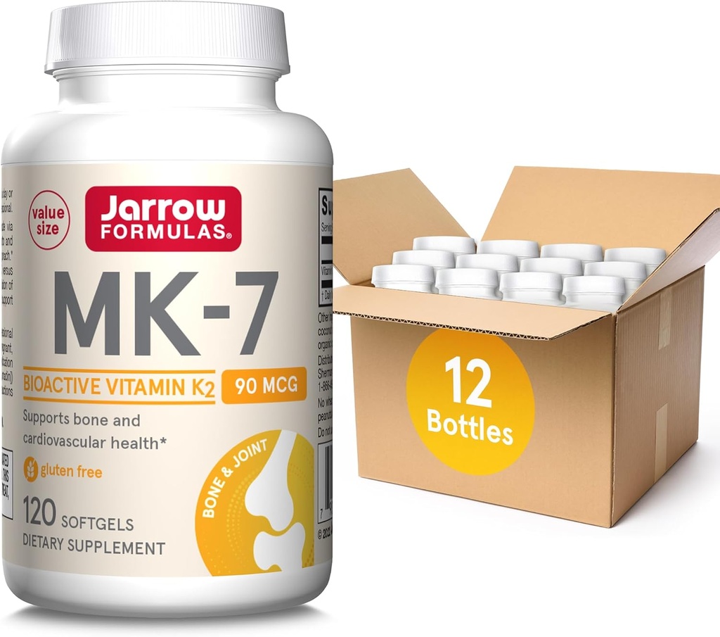 Jarrow Formulas MK-7 90mcg-Bioactive Form von VIT K2-120 Servings(Softgels)-für Bone & CV Health-VIT K2 MK-7 Diät-K2 VIT Supp MK-7-Gluten Free,12 Pack